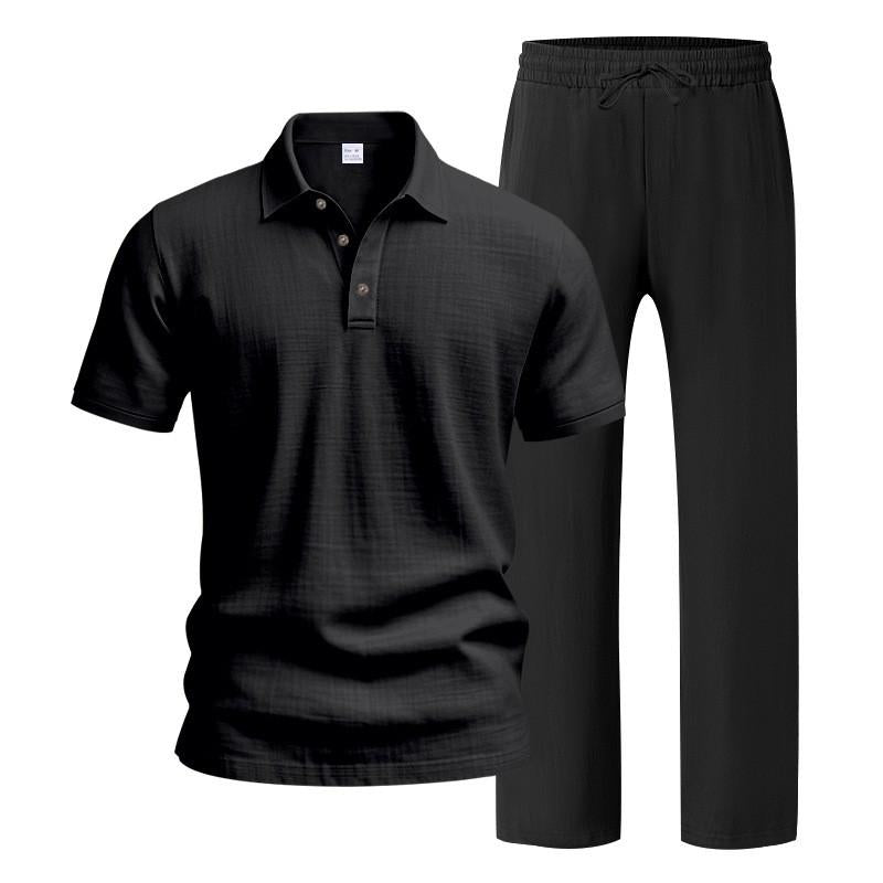 Men’s Linen-Blend 2-Piece Summer Set – Polo Shirt with Shorts or Trousers