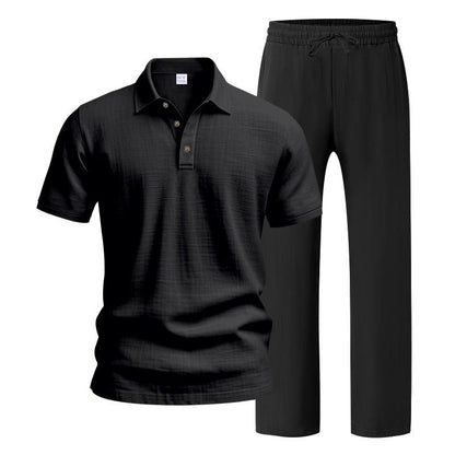 Men’s Linen-Blend 2-Piece Summer Set – Polo Shirt with Shorts or Trousers