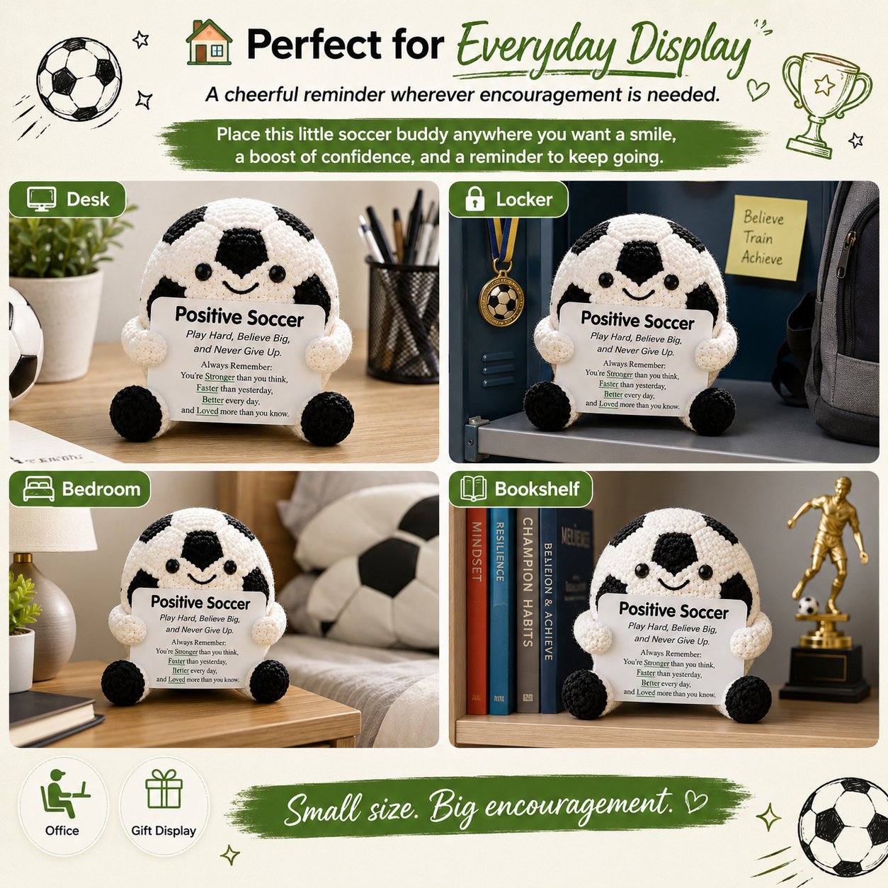 🔥Last Day- ⚽ Positive Soccer Buddy|Handmade Crochet Encouragement Gift 💚