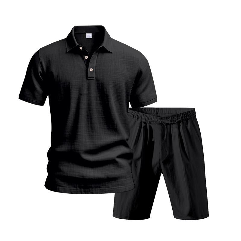 Men’s Linen-Blend 2-Piece Summer Set – Polo Shirt with Shorts or Trousers