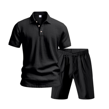 Men’s Linen-Blend 2-Piece Summer Set – Polo Shirt with Shorts or Trousers