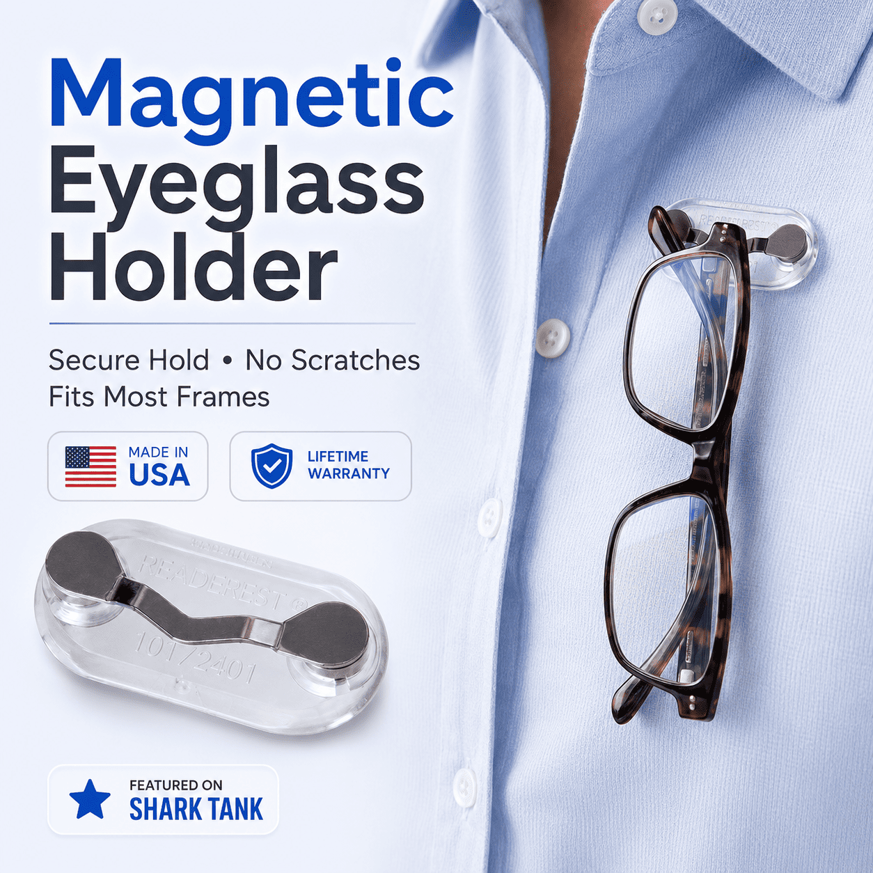 Universal Magnetic Glasses Holder for Sunglasses, Readers & ID Badges