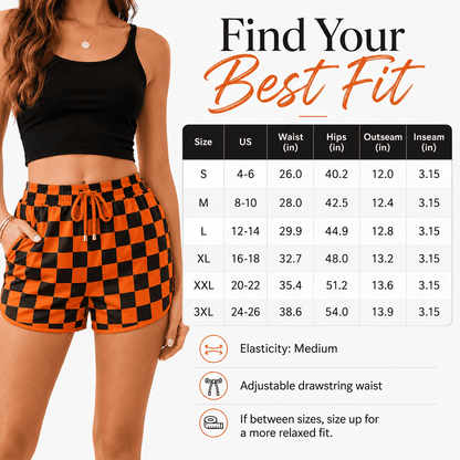 Women's Checkered Casual Shorts | Elastic High Waist Drawstring Summer Lounge Shorts with Pockets