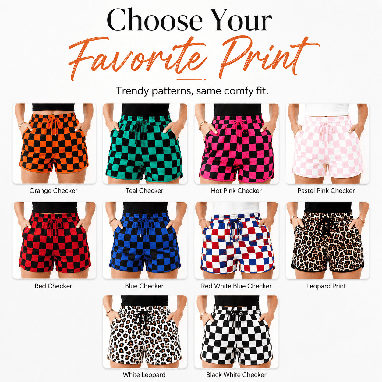 Women's Checkered Casual Shorts | Elastic High Waist Drawstring Summer Lounge Shorts with Pockets