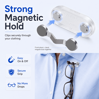 Universal Magnetic Glasses Holder for Sunglasses, Readers & ID Badges