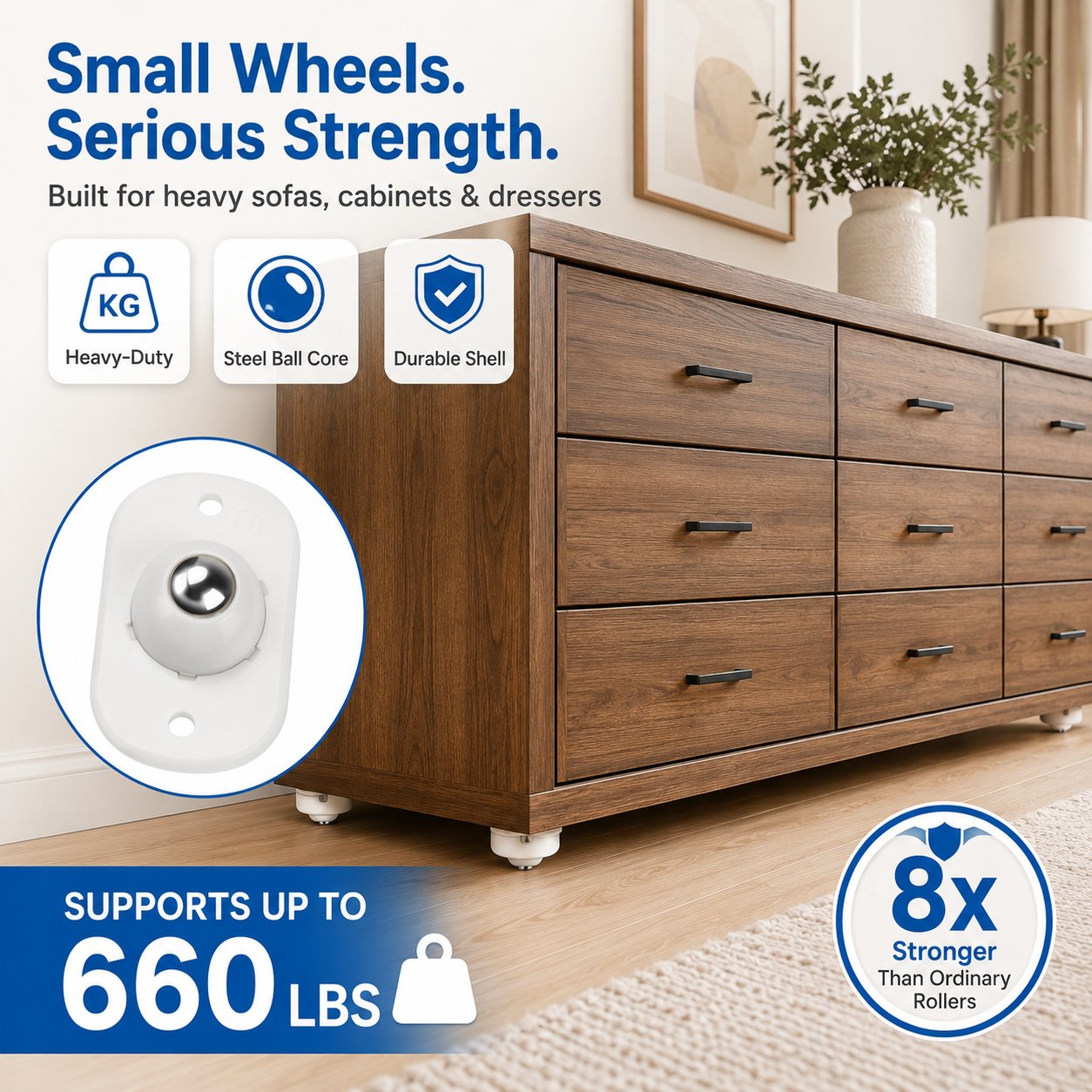 360° Self-Adhesive Mini Caster Wheels – Peel & Stick Multi-Directional Rollers for Furniture, Storage Bins & Home Organizers