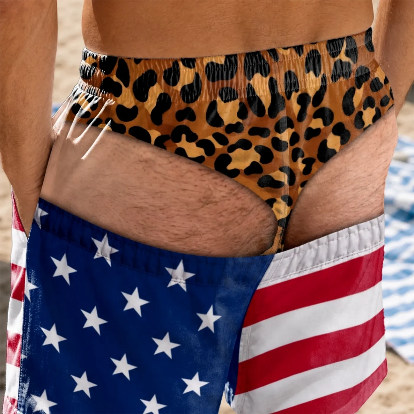 Personalized Funny Patriotic “Warning: Wide Load” Men’s Swim Trunks