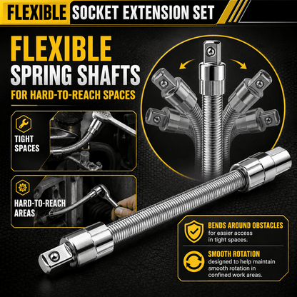 3-Piece Flexible Socket Extension Set for Tight Spaces, CR-V Steel Ratchet Extension Shafts