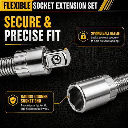 3-Piece Flexible Socket Extension Set for Tight Spaces, CR-V Steel Ratchet Extension Shafts