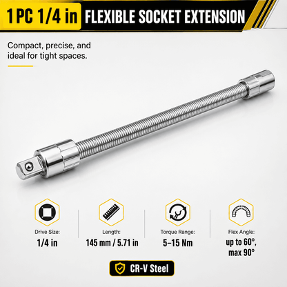 3-Piece Flexible Socket Extension Set for Tight Spaces, CR-V Steel Ratchet Extension Shafts
