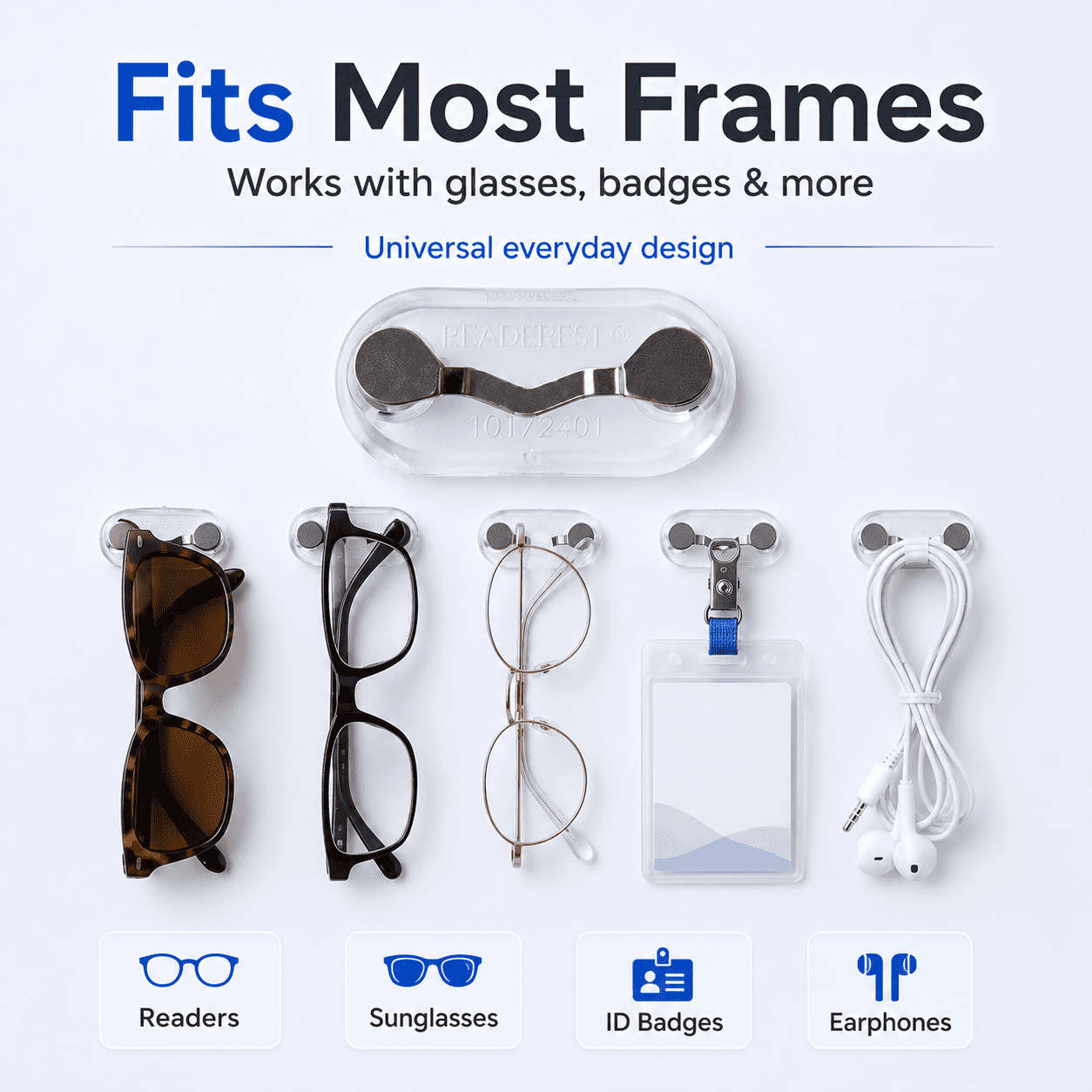 Universal Magnetic Glasses Holder for Sunglasses, Readers & ID Badges