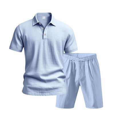 Men’s Linen-Blend 2-Piece Summer Set – Polo Shirt with Shorts or Trousers