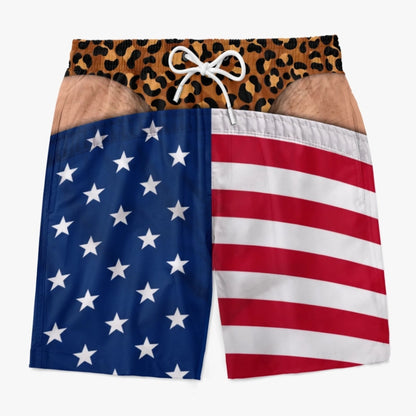 Personalized Funny Patriotic “Warning: Wide Load” Men’s Swim Trunks