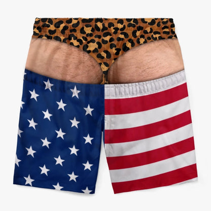 Personalized Funny Patriotic “Warning: Wide Load” Men’s Swim Trunks