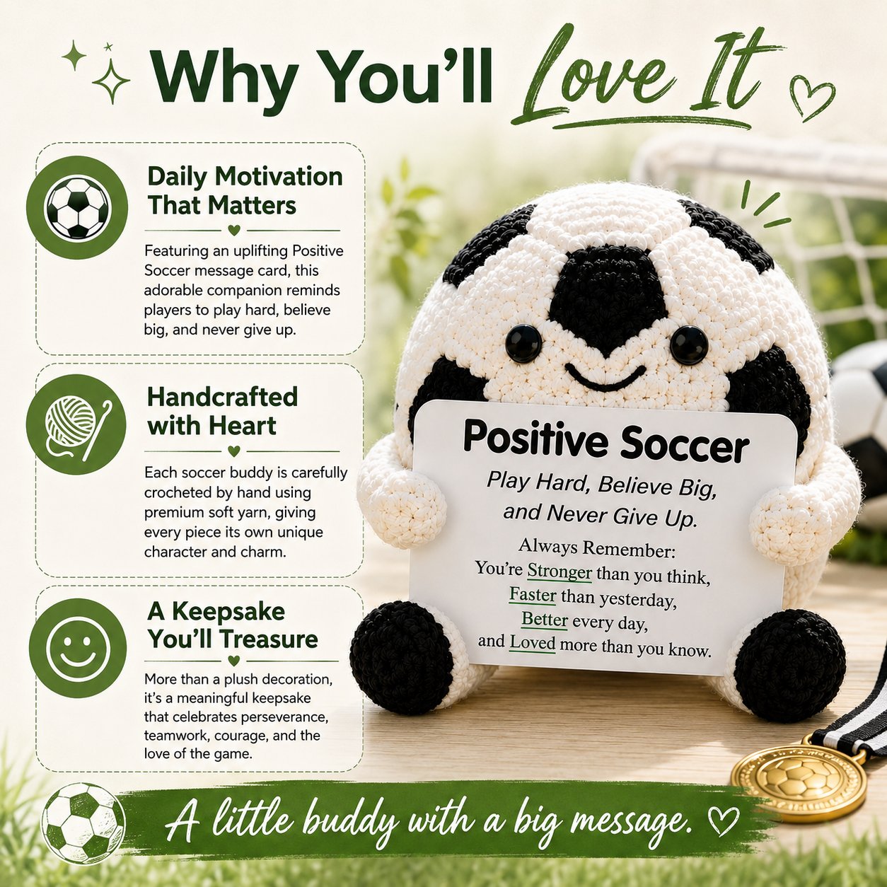 🔥Last Day- ⚽ Positive Soccer Buddy|Handmade Crochet Encouragement Gift 💚