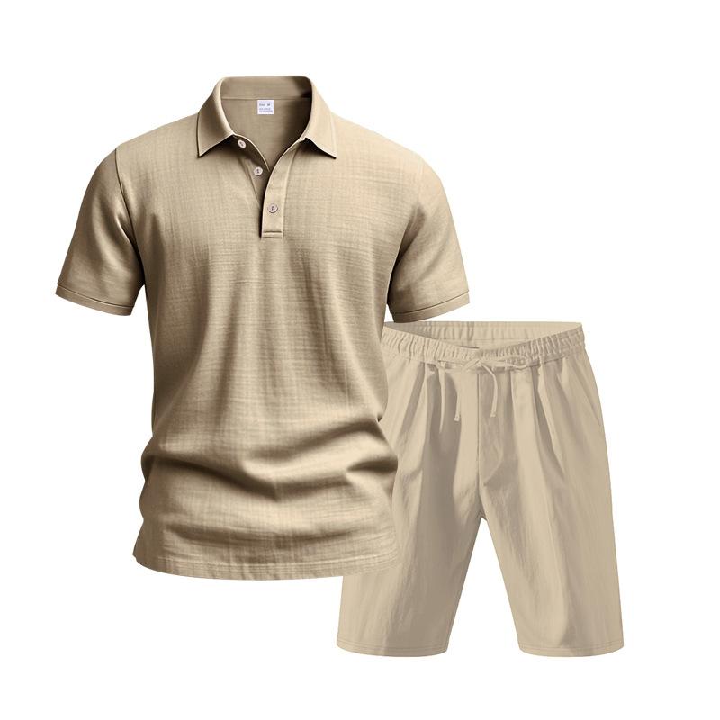 Men’s Linen-Blend 2-Piece Summer Set – Polo Shirt with Shorts or Trousers