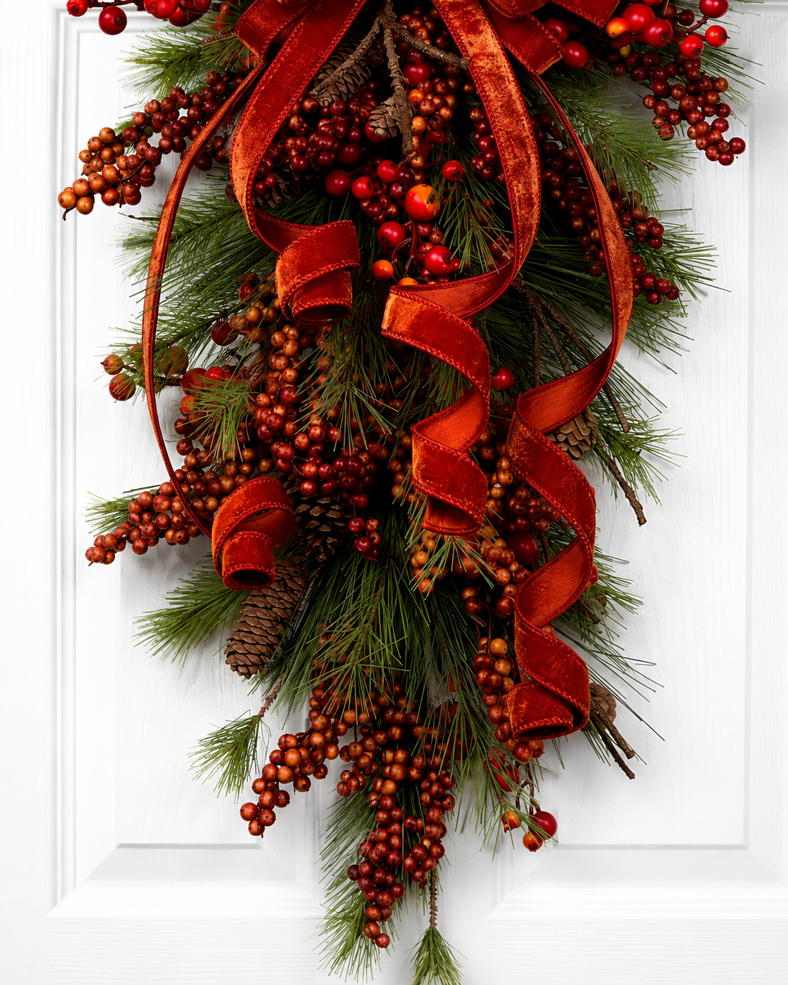 Velvet Berry Fall Door Swag Wreath – Elegant Teardrop Christmas Front Door Decoration