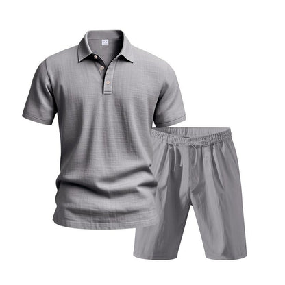 Men’s Linen-Blend 2-Piece Summer Set – Polo Shirt with Shorts or Trousers