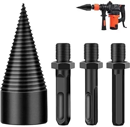 Firewood Splitting Drill Bit – High-Carbon Steel Wood Splitter Cone with Round, Square & Hex Shank Options