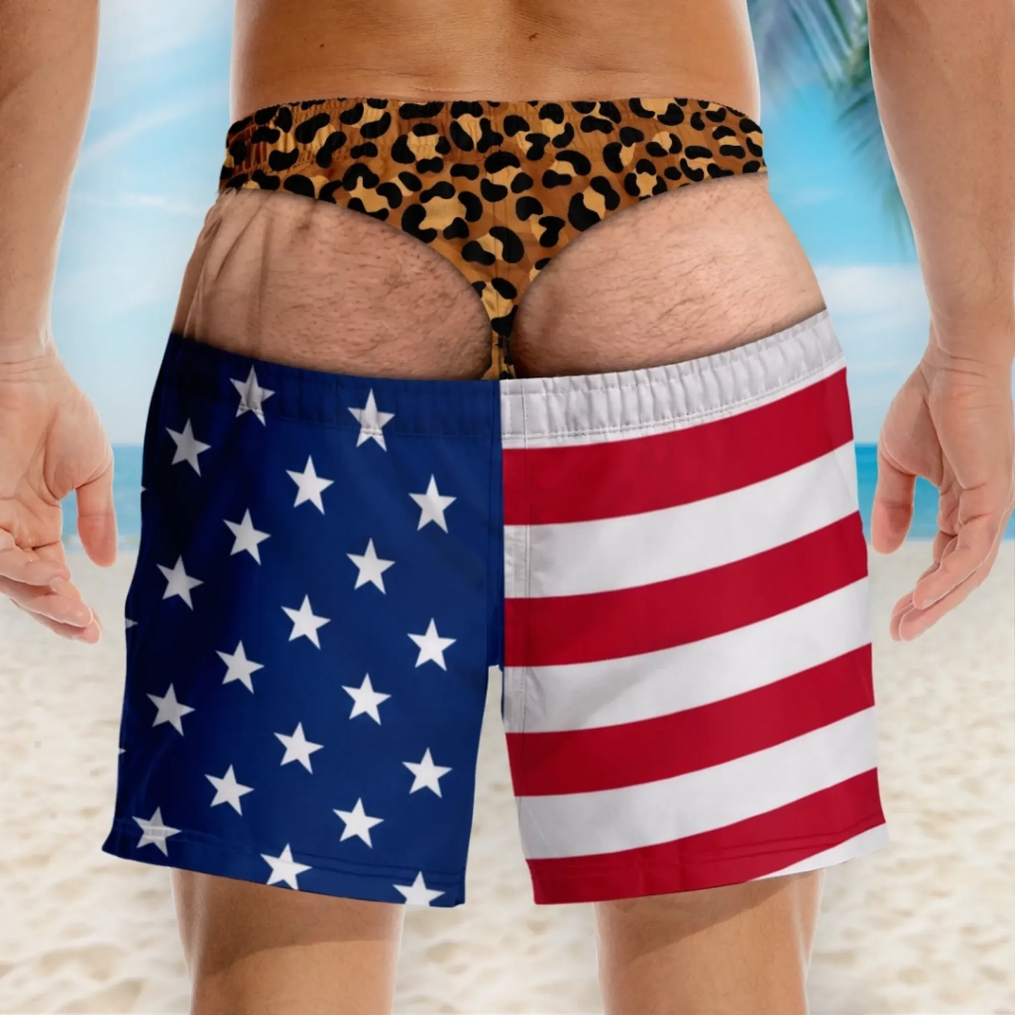 Personalized Funny Patriotic “Warning: Wide Load” Men’s Swim Trunks