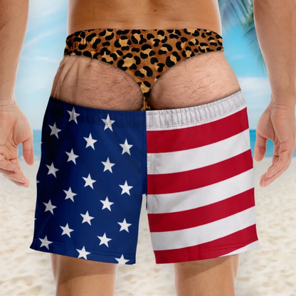 Personalized Funny Patriotic “Warning: Wide Load” Men’s Swim Trunks