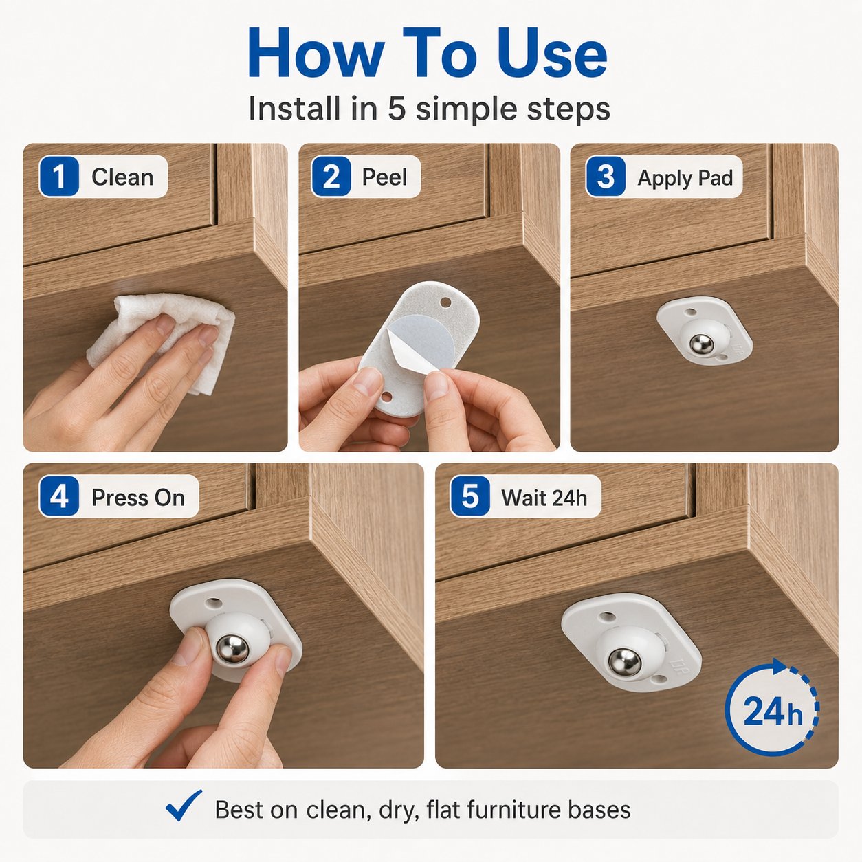 360° Self-Adhesive Mini Caster Wheels – Peel & Stick Multi-Directional Rollers for Furniture, Storage Bins & Home Organizers
