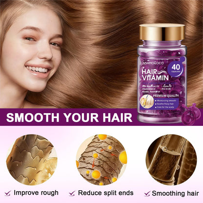 Hair Vitamin Capsules | Moroccan Argan Oil & Keratin Serum for Frizzy & Damaged Hair (40 Count)