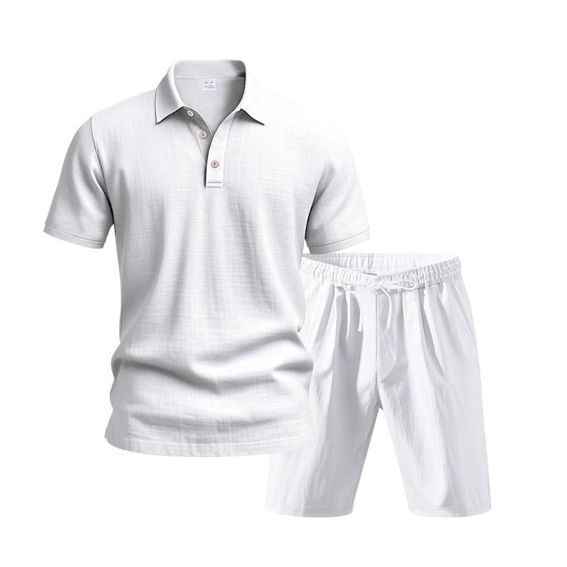 Men’s Linen-Blend 2-Piece Summer Set – Polo Shirt with Shorts or Trousers