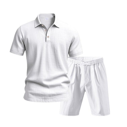Men’s Linen-Blend 2-Piece Summer Set – Polo Shirt with Shorts or Trousers