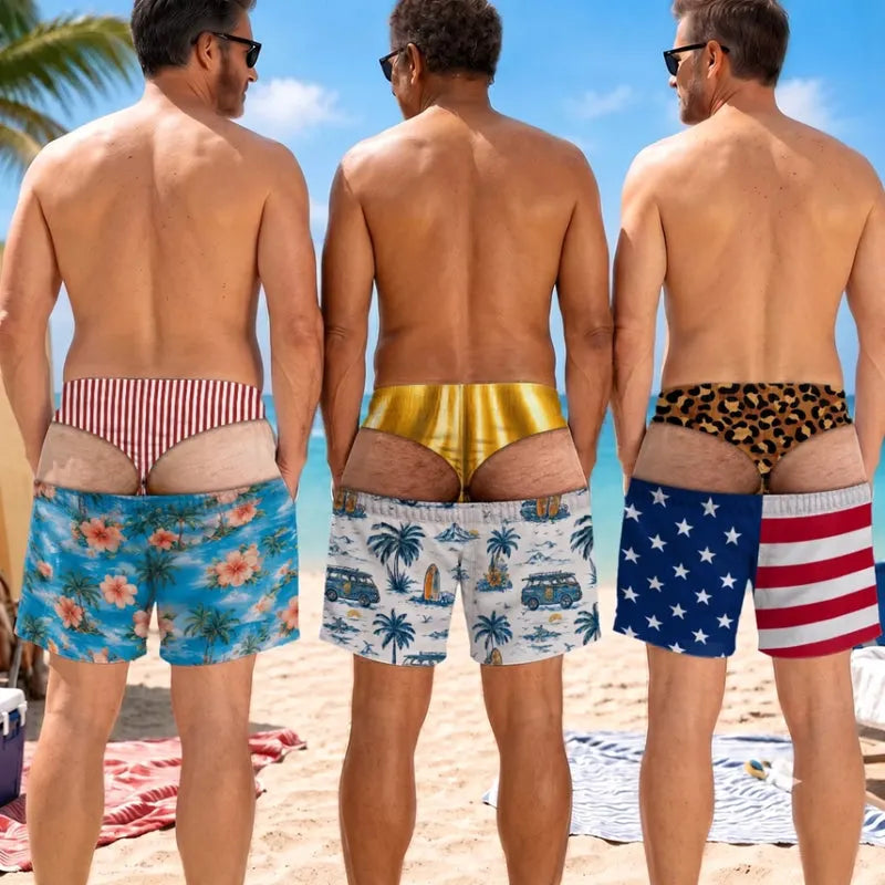 Personalized Funny Patriotic “Warning: Wide Load” Men’s Swim Trunks