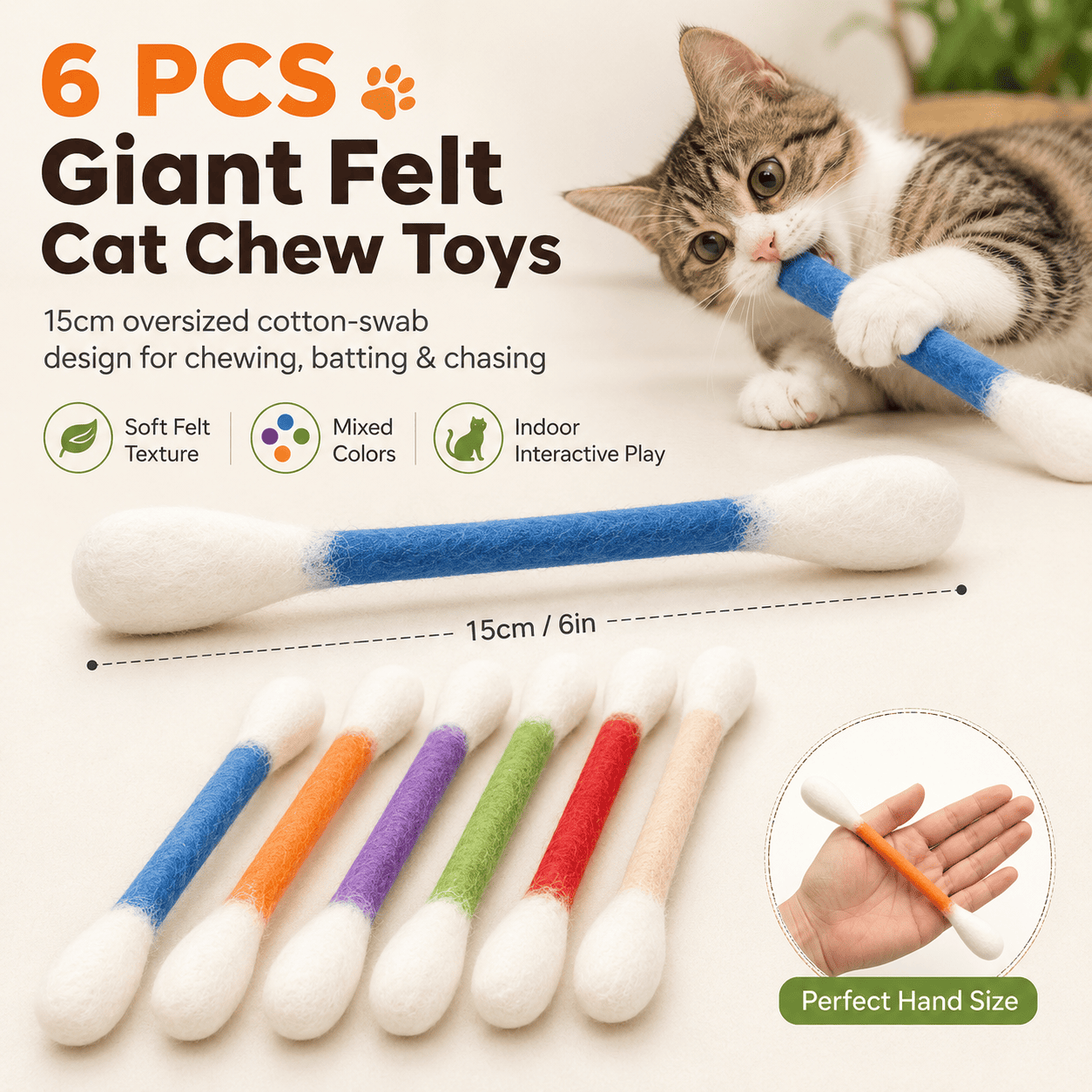 6 Pack🔥Giant Cotton Swabs Your Cat Will Obsess Over!