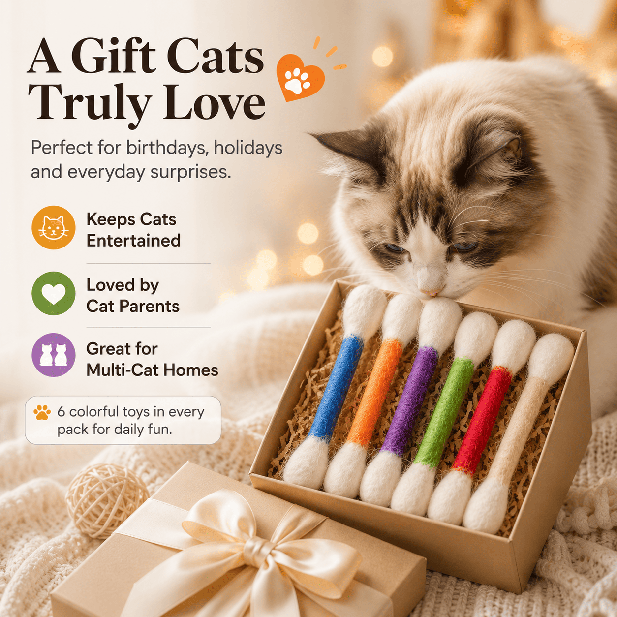 6 Pack🔥Giant Cotton Swabs Your Cat Will Obsess Over!