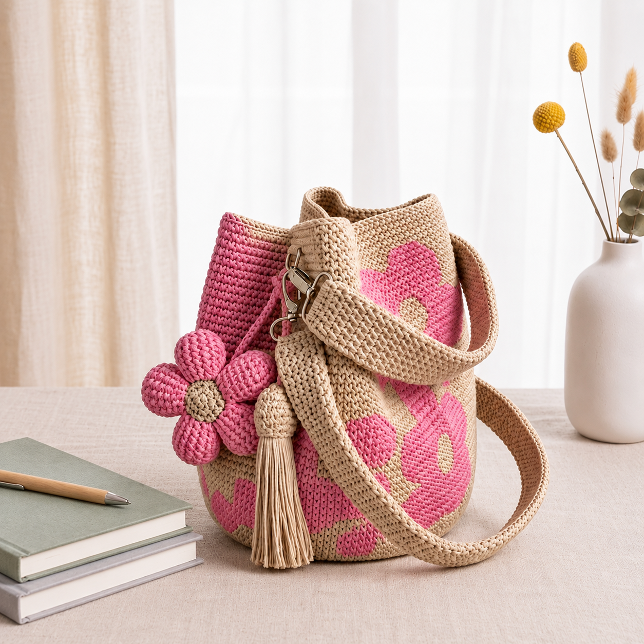 Handwoven Flower Bucket Bag