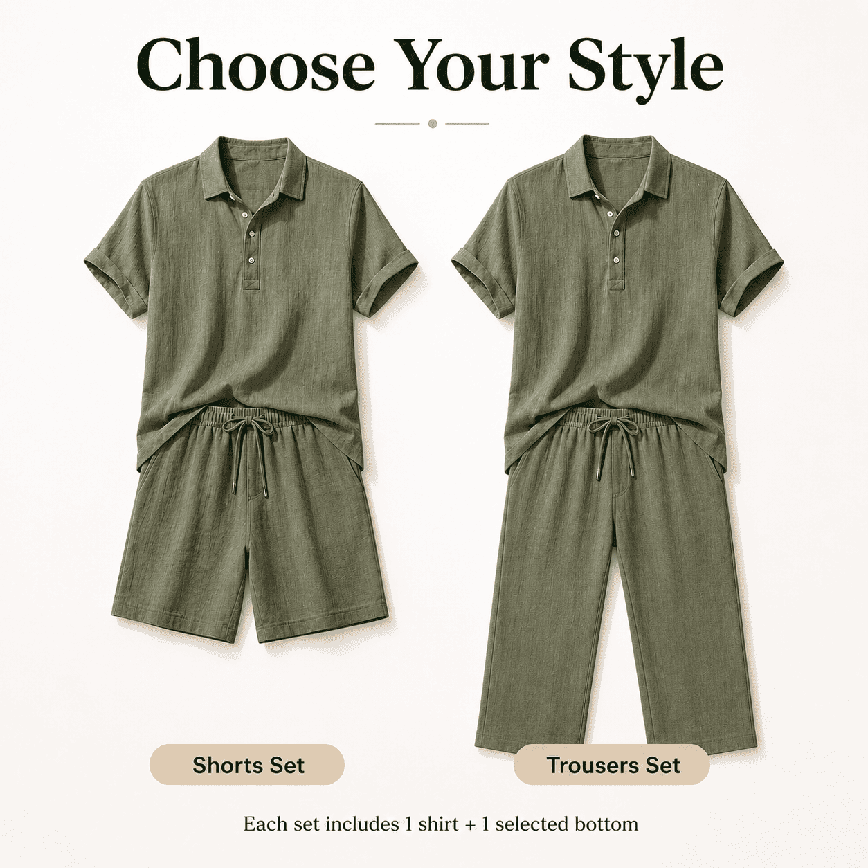 Men’s Linen-Blend 2-Piece Summer Set – Polo Shirt with Shorts or Trousers