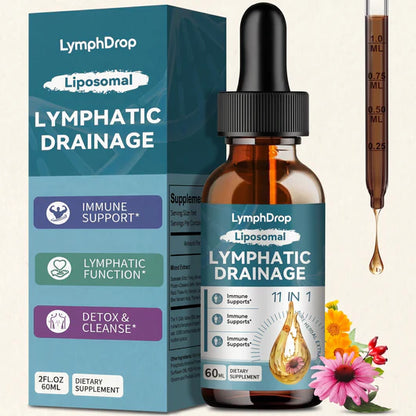 Liposomal Lymphatic Drainage Drops - 11 In 1 Organic Supplement with Burdock Root Echinacea Elderberry Calendula Cleavers Herb Dandelion Supports Lymphatic Health 2 FL.OZ Healthcare Natural