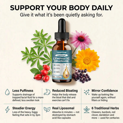 Liposomal Lymphatic Drainage Drops - 11 In 1 Organic Supplement with Burdock Root Echinacea Elderberry Calendula Cleavers Herb Dandelion Supports Lymphatic Health 2 FL.OZ Healthcare Natural