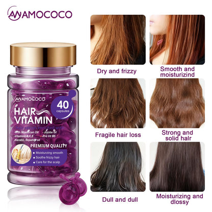 Hair Vitamin Capsules | Moroccan Argan Oil & Keratin Serum for Frizzy & Damaged Hair (40 Count)