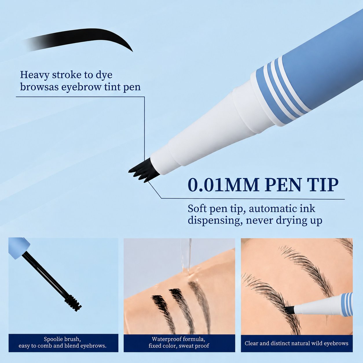 Four-Stroke Dual-Tip 3D Eyebrow Pencil