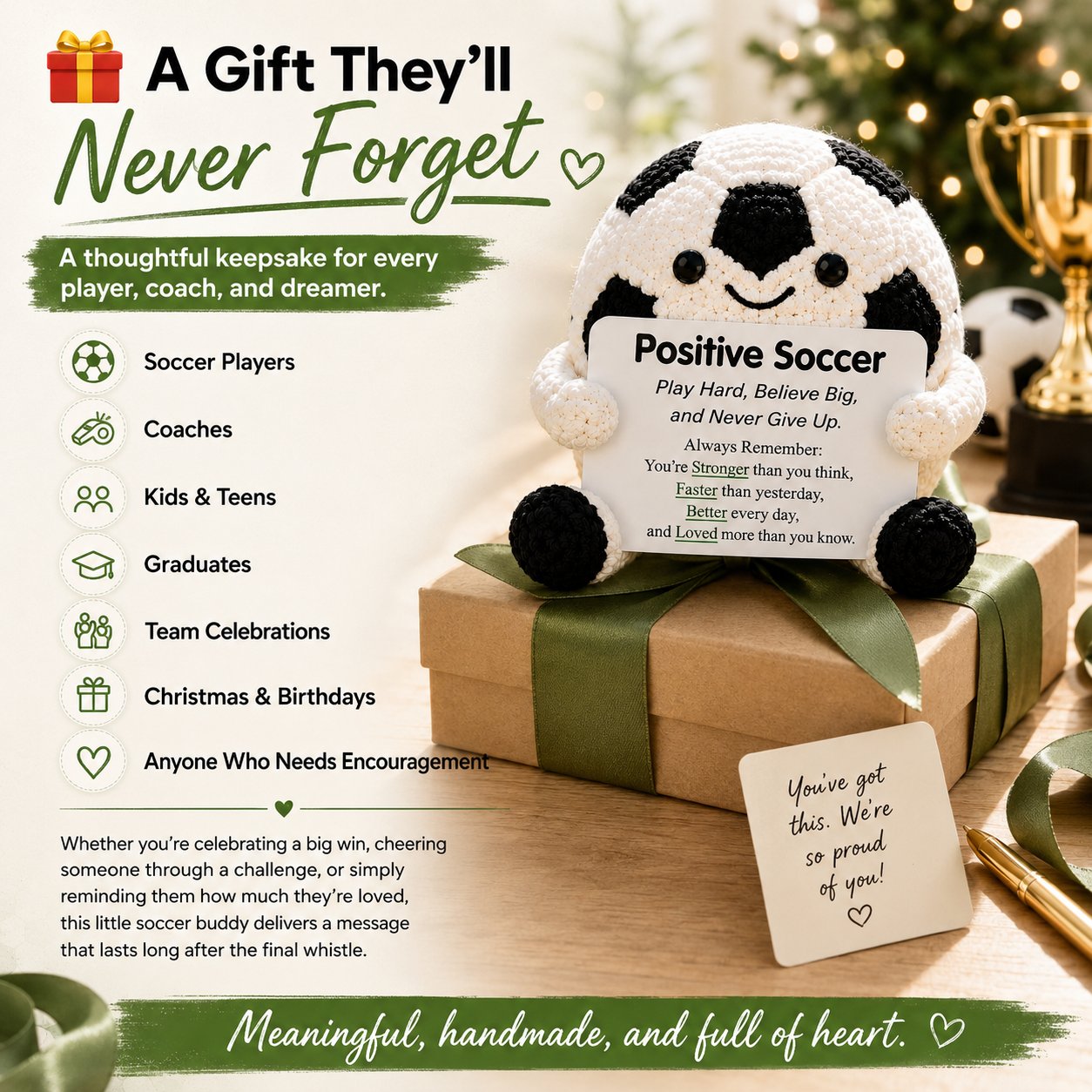 🔥Last Day- ⚽ Positive Soccer Buddy|Handmade Crochet Encouragement Gift 💚
