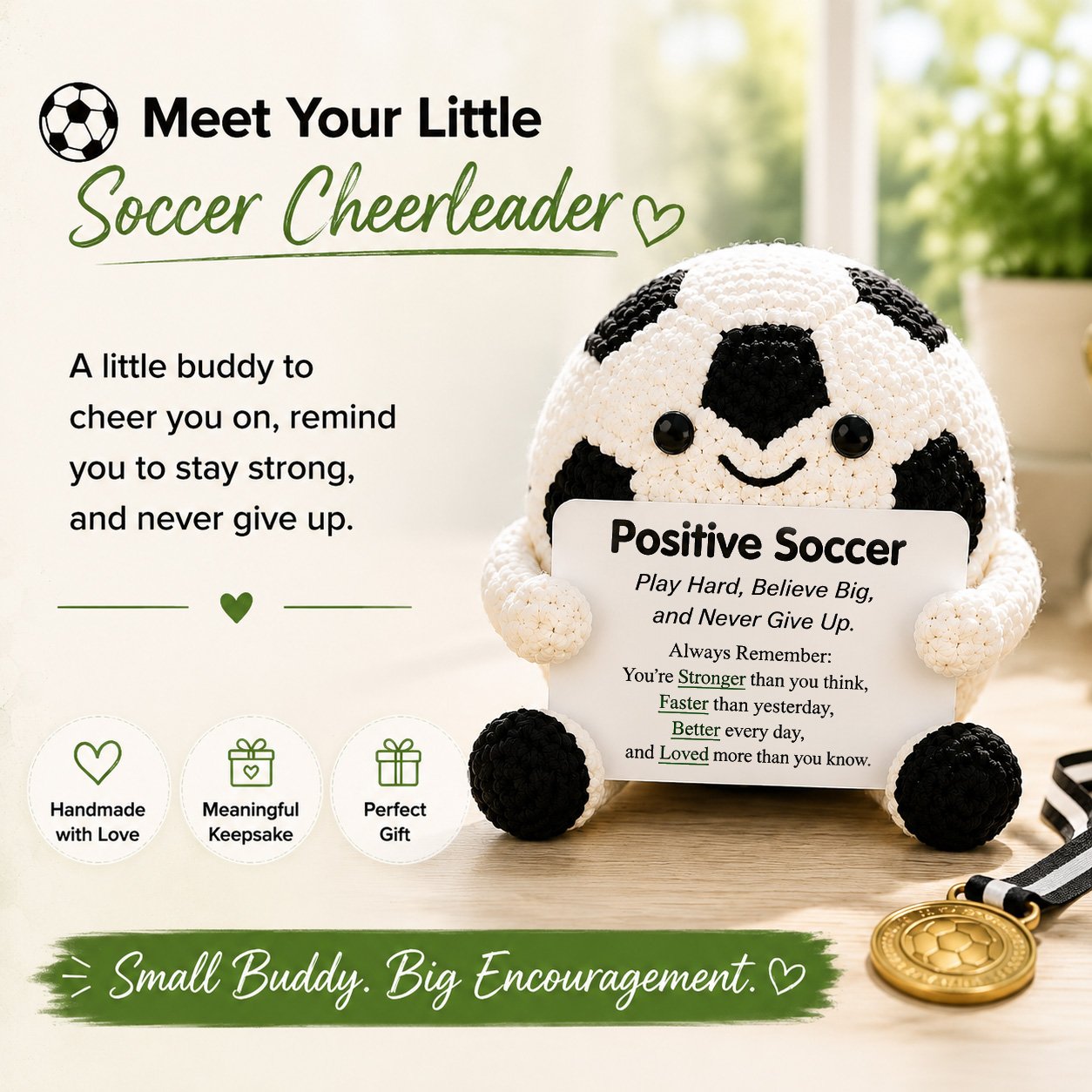🔥Last Day- ⚽ Positive Soccer Buddy|Handmade Crochet Encouragement Gift 💚