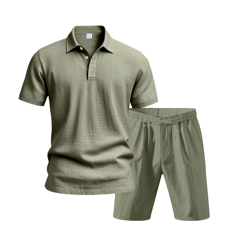 Men’s Linen-Blend 2-Piece Summer Set – Polo Shirt with Shorts or Trousers