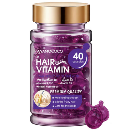 Hair Vitamin Capsules | Moroccan Argan Oil & Keratin Serum for Frizzy & Damaged Hair (40 Count)