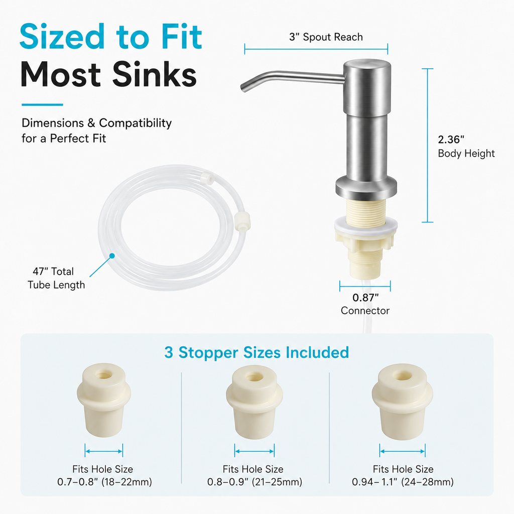 Large Bottle Sink Soap Dispenser Kit – 360° Swivel Stainless Steel Pump with 47-Inch Extension Tube