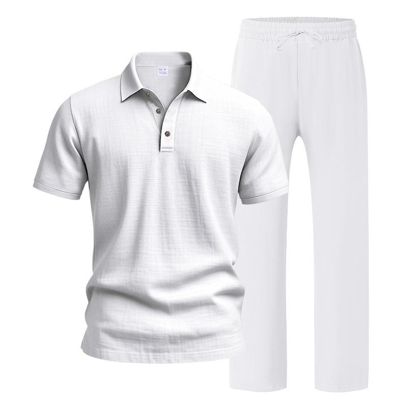 Men’s Linen-Blend 2-Piece Summer Set – Polo Shirt with Shorts or Trousers