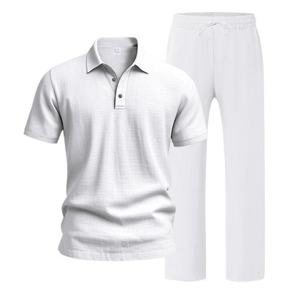 Men’s Linen-Blend 2-Piece Summer Set – Polo Shirt with Shorts or Trousers