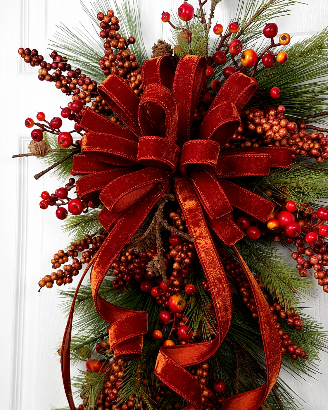Velvet Berry Fall Door Swag Wreath – Elegant Teardrop Christmas Front Door Decoration
