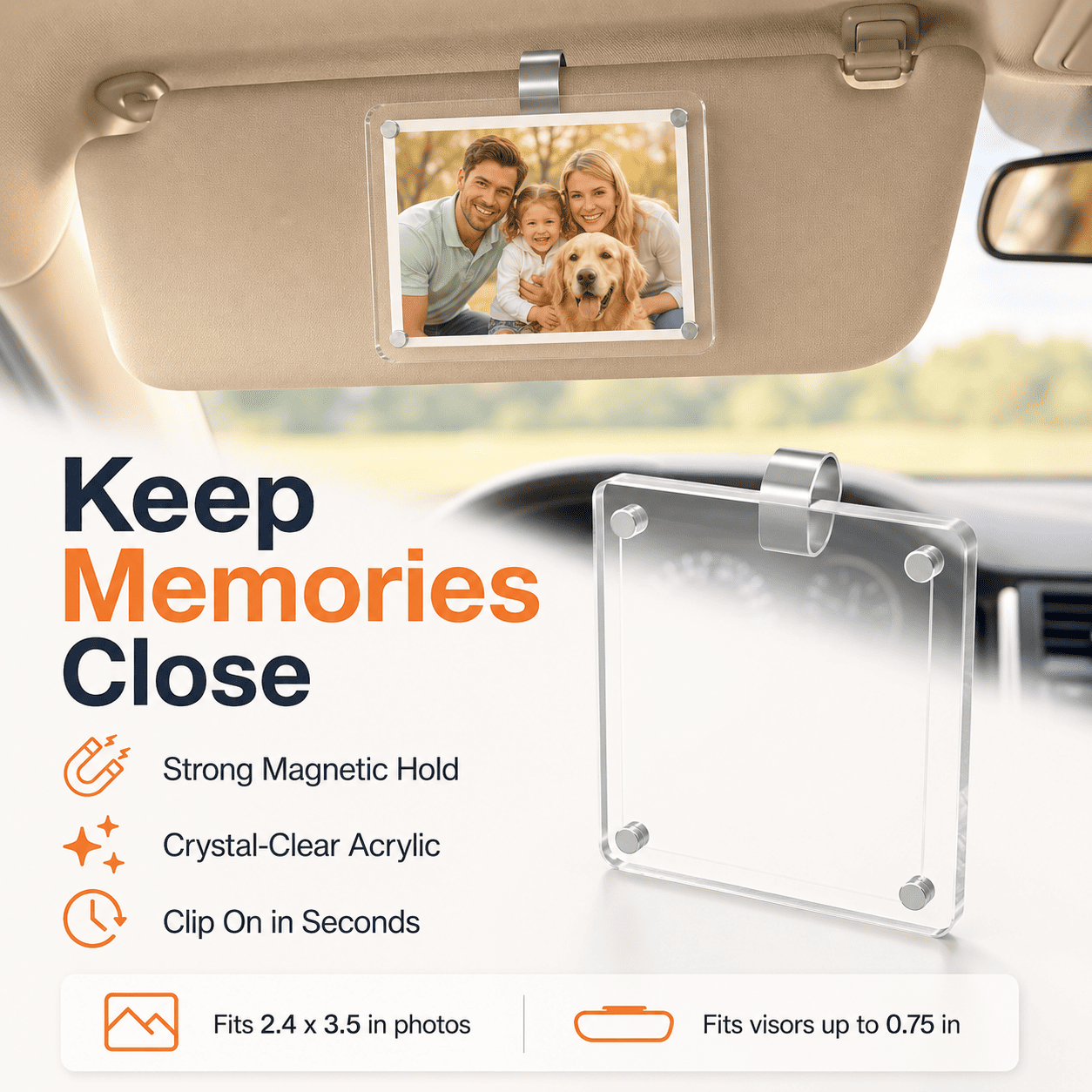eep Memories Close: Universal Acrylic Car Visor Photo Clip (Set of 2)